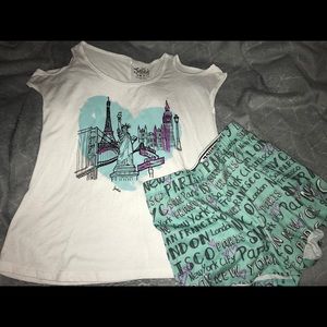 Justice teal, purple, black & white pajama set